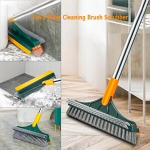 3 In 1 Floor Cleaning Brush with Long Handle | Scrub Brush & Rubber Wiper