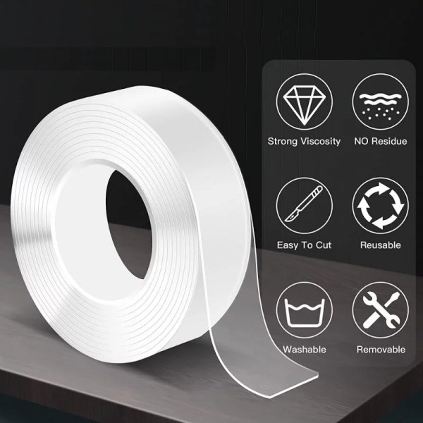 Nano Magic Double Sided Tape | Washable Reusable Transparent Adhesive Tape (1 Meter) - Image 2