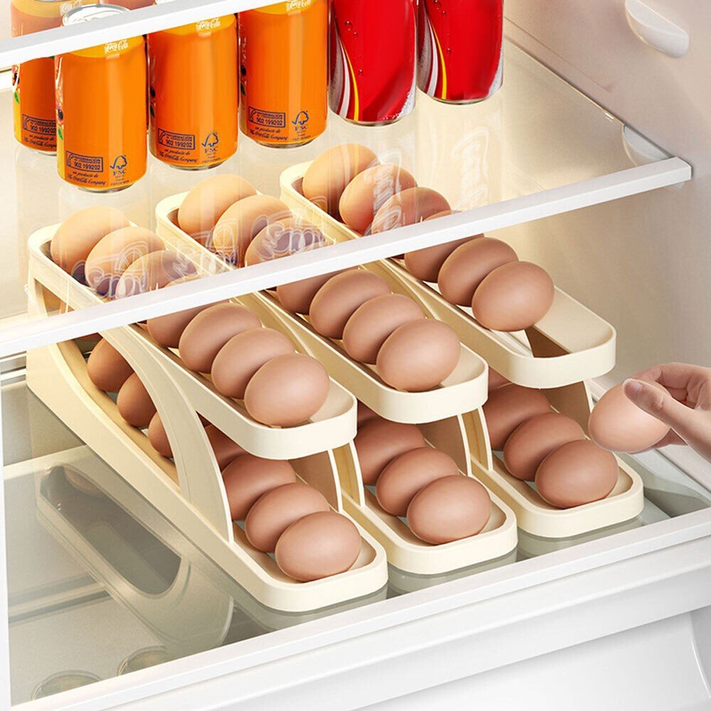 Automatic Rolling Egg Storage Rack Holder | Large Capacity Refrigerator Egg Organizer - Image 4
