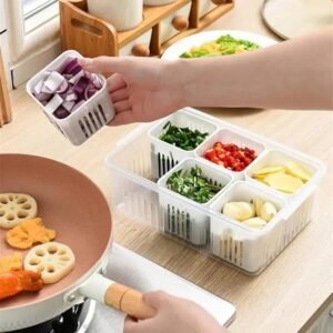 6 Grid Kitchen Storage Container with Lid | Vegetable & Spice Organizer Box