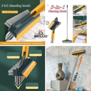 3 In 1 Floor Cleaning Brush with Long Handle | Scrub Brush & Rubber Wiper