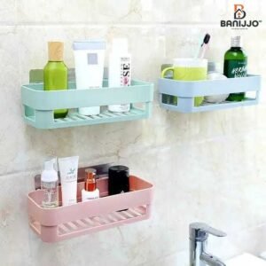 Wall Mounted Bathroom Storage Rack | Adhesive Multipurpose Organizer Shelf