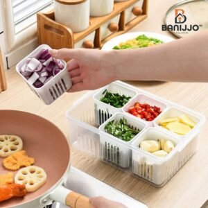 6 Grid Kitchen Storage Container with Lid | Vegetable & Spice Organizer Box