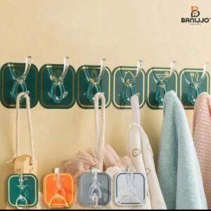 Heavy Duty 6 pc pata Self-Adhesive Transparent Wall Hooks Set