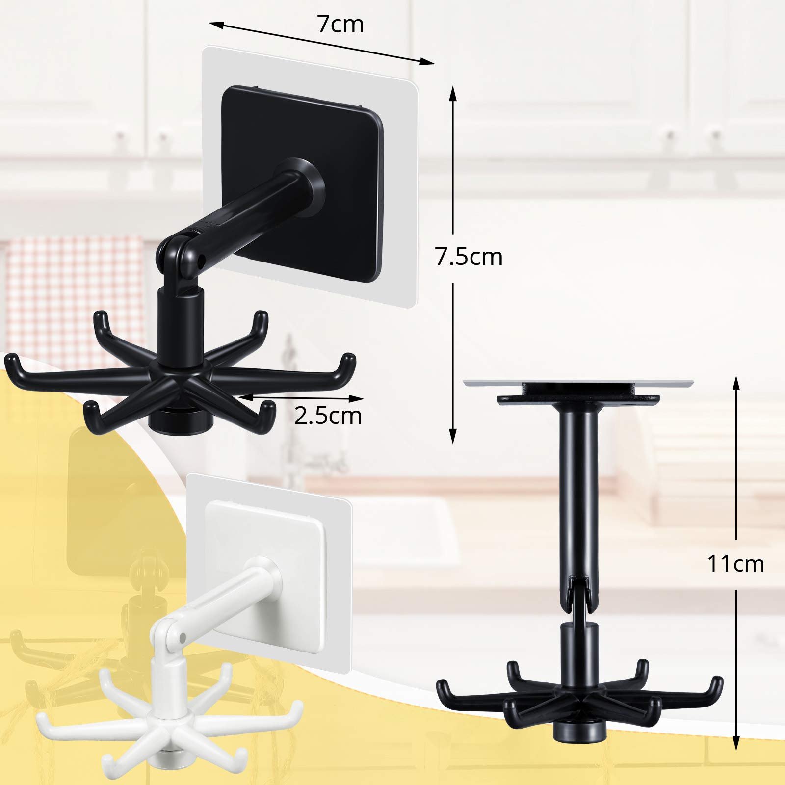 360° Rotating Foldable Kitchen Hook Rack | Self-Adhesive 6 Hook Wall Mounted Organizer - Image 2