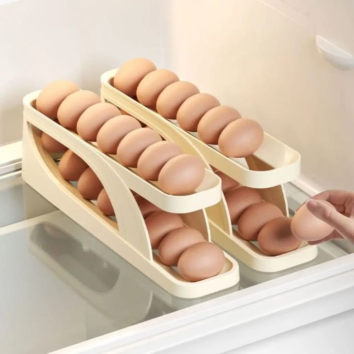 Automatic Rolling Egg Storage Rack Holder | Large Capacity Refrigerator Egg Organizer - Image 3