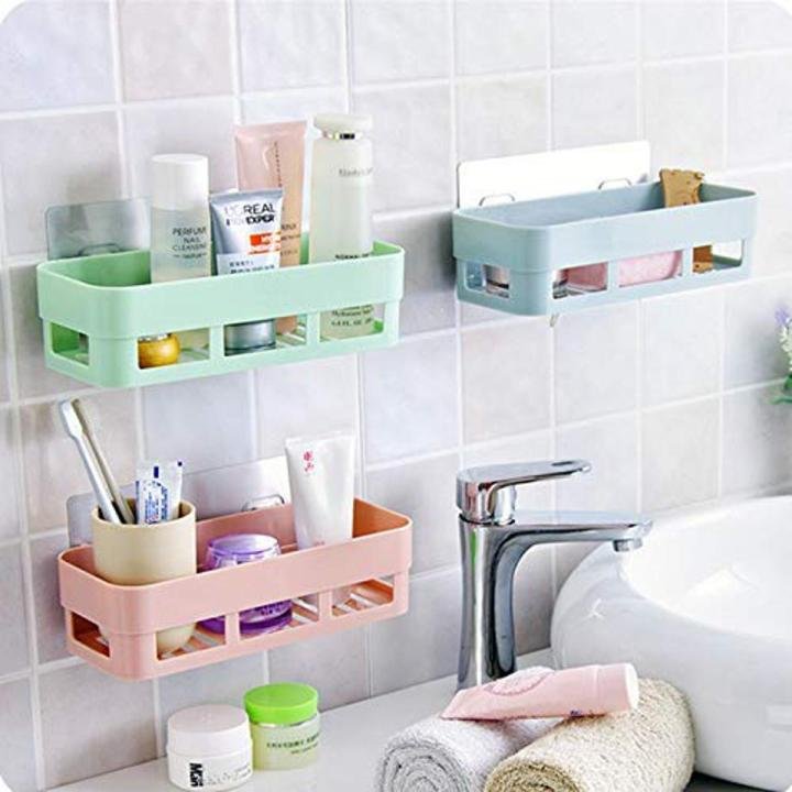 Wall Mounted Bathroom Storage Rack | Adhesive Multipurpose Organizer Shelf - Image 4