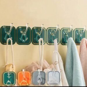 Heavy Duty 6 pc pata Self-Adhesive Transparent Wall Hooks Set