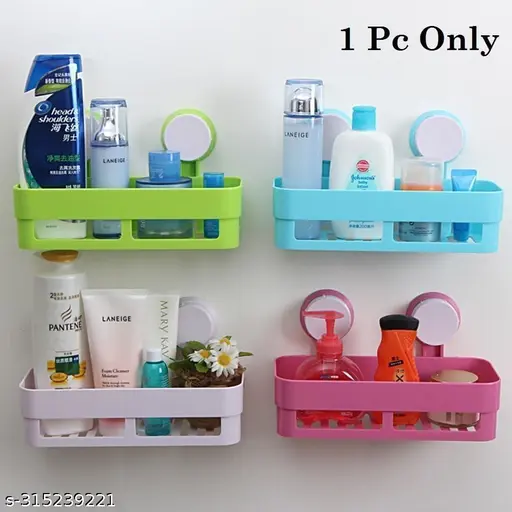Wall Mounted Bathroom Storage Rack | Adhesive Multipurpose Organizer Shelf