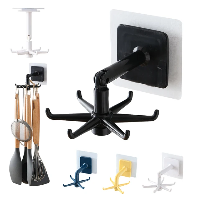 360° Rotating Foldable Kitchen Hook Rack | Self-Adhesive 6 Hook Wall Mounted Organizer - Image 3